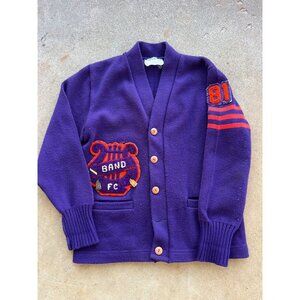 Vintage Dehen Band FC Purple Letterman Cardigan Sweater W/ Patches & Pins